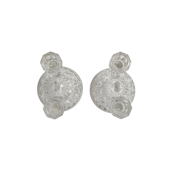 Imperial Glass Clear Crystal Double Candle Holders Set of 2, 4.5" Diamond Cut - Picture 2 of 3